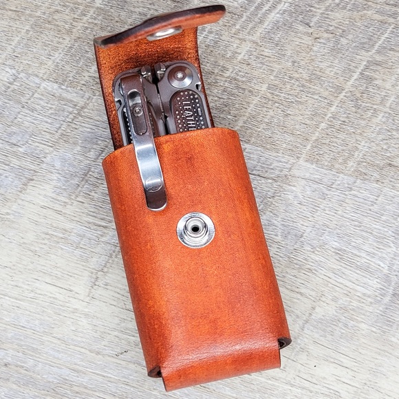 Leather Sheath Case Holster For Leatherman Free P2 P4 ARC Multitool SUNSET TAN - Picture 8 of 13